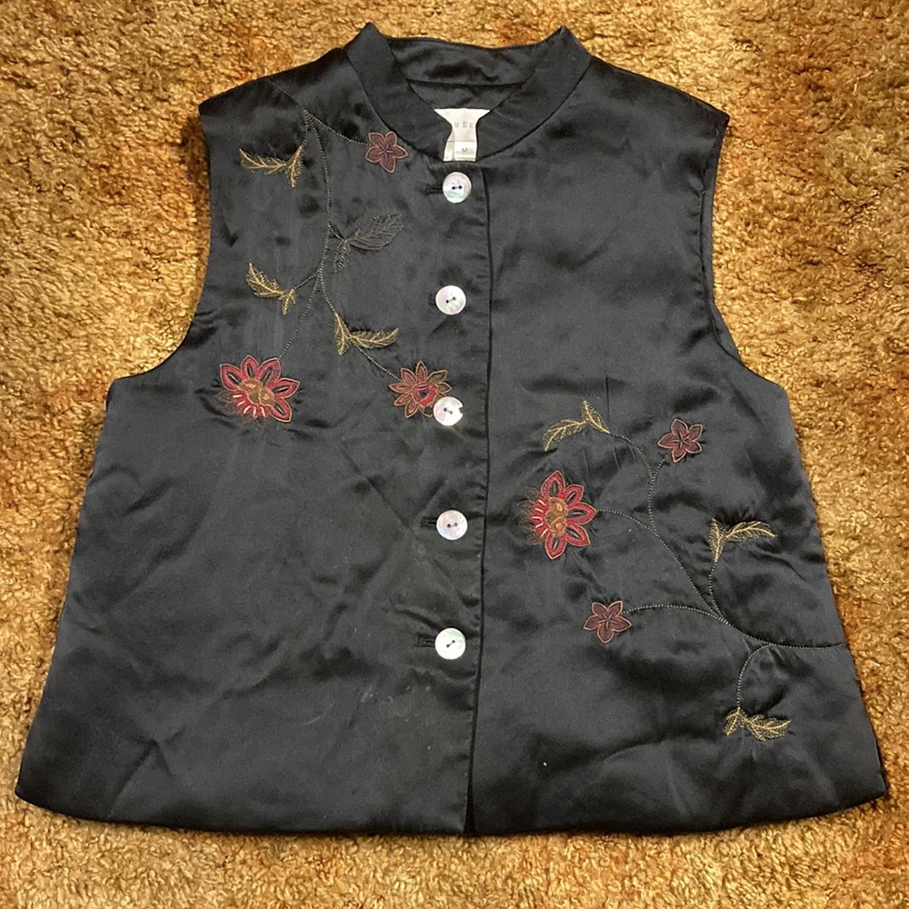 Susan Bristol Women’s Silk Floral Embroidered Button Fall Vest Size Medium